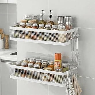 PUSDON Hanging Storage Baskets Organizer Wall Mount, Metal Wire Storage Bin Rack for Kitchen Bathroom Shower Spice Shelf Home Decor Essentials White-2 Packs (Netting)