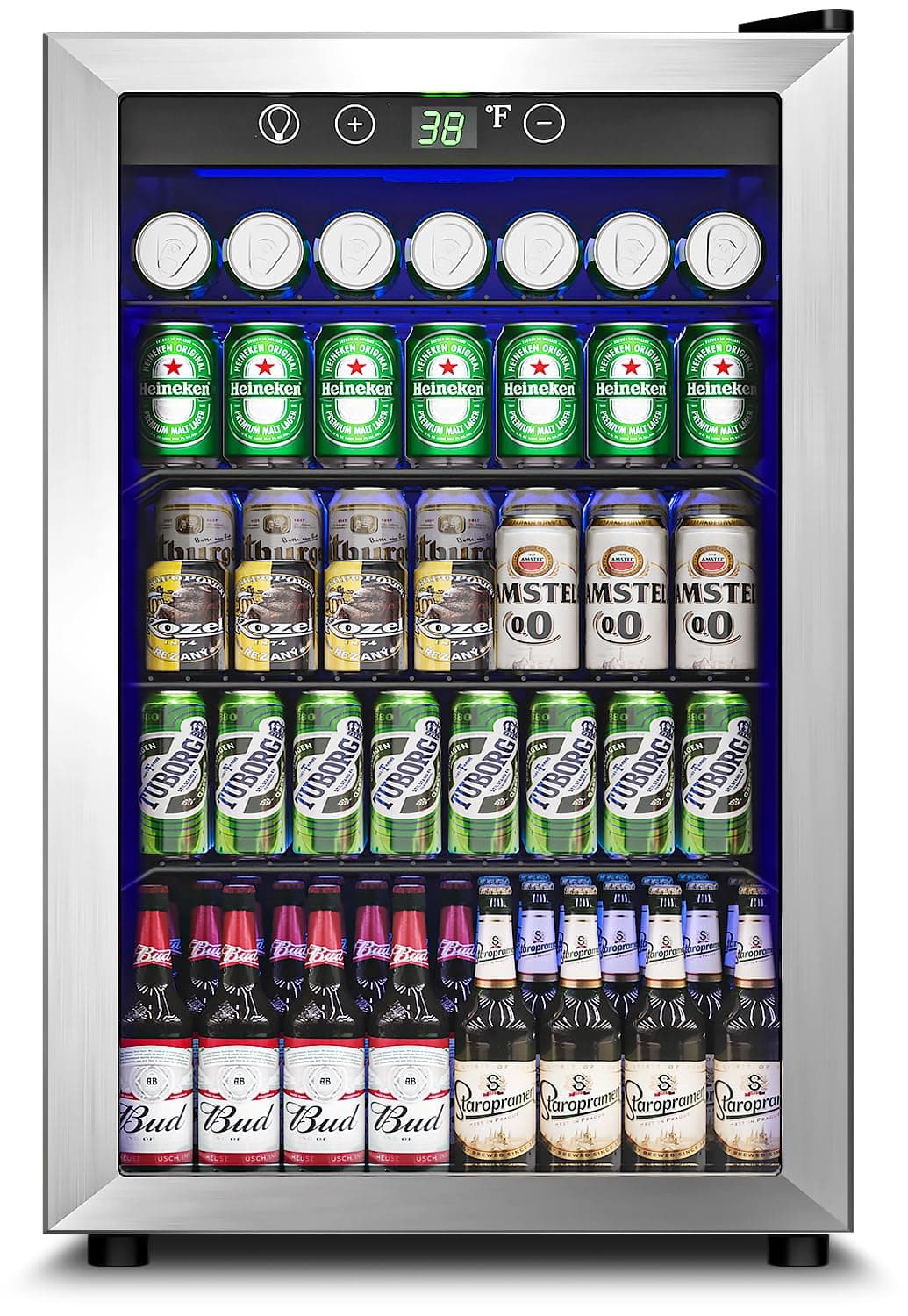 Feelfunn 4.5 Cu.Ft Beverage Refrigerator Cooler - 145 Can Mini Fridge Glass Door for Soda Beer Wine, Small Refrigerator for Bedroom Office Home Bar, 4 Adjustable Shelves, Silver