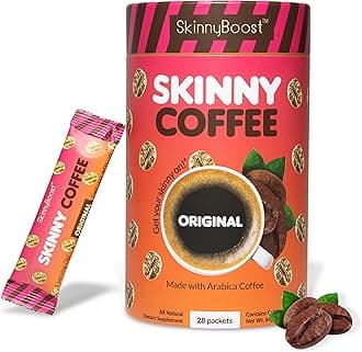 Skinny Boost Instant Skinny Coffee Sticks (Unflavored) - Made with Arabica Coffee Beans, Garcinia Cambogia, Green Tea Extract, B Vitamins, Fiber and Prebiotics –Sugar Free-Keto Friendly (28 Packets)