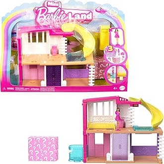 Barbie Mini Barbieland Double Decker Dollhouse for Mini Figures with Brunette Small Doll and Surprise Accessories, Toy +4 Years (HYF47)