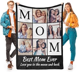 inkArts Custom Mom Blanket with 6 Photos Personalized Blanket with Pictures Customized Throw Gifts for Mom Grandma Photo Throw Blanket for Birthday Mother's Day