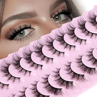 False Eyelashes Cat Eye Strip Lashes Volume False Lashes D-Curly Faux Mink Lashes Wispy Lash Extension Thin Band 3D Volume Eyelashes 10 Pairs Pack by zanlufly