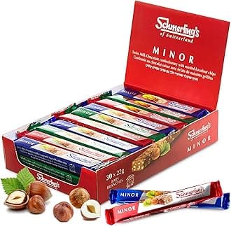 Schmerling's Minor Premium Swiss Chocolate Bars - Crunchy Milk Chocolate Candy Bars with Roasted Hazelnuts - GMO-Free, Kosher for Passover OU - 22g Each - Bulk (Pack of 30)