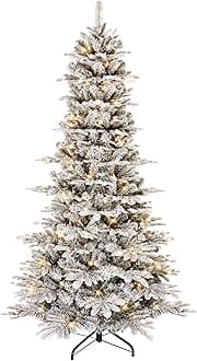 Puleo International 7.5 Foot Pre-Lit Flocked Aspen Fir Artificial Christmas Tree