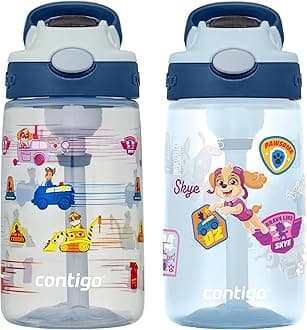 Contigo Paw Patrol Kids Cleanable Water Bottle with Silicone Straw and Spill-Proof Lid, Dishwasher Safe, 14oz 2-Pack