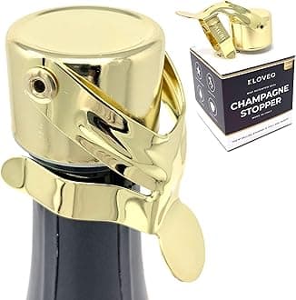 Champagne Stoppers by Kloveo - Patented Seal (No Pressure Pump Needed) Made in Italy - Professional Grade WAF Champagne Bottle Stopper - Prosecco, Cava, and Sparkling Wine Stopper - Gold