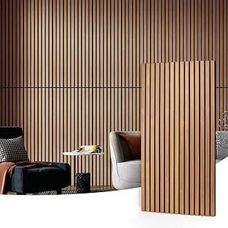 Art3d 4 Pack 47.2 x 23.6in. Wood Slat Acoustic Panels for Wall and Ceiling - 3D Fluted Sound Absorbing Panel with Wood Finish - Teak