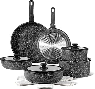 CAROTE 17pcs Pots and Pans Set Detachable Handle, Nonstick Cookware Set with Removable Handle,RV Kitchen Set, Oven Use, Camping Use, Ebony Granite