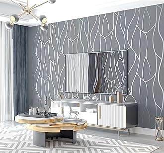 Wallpaper Non-Woven Nordic Geometric Pattern Lines Modern Simple and Fashionable Living Room Television Background Wall Wallpaper Deerskin Velvet Wall Cloth (Dark Gray)