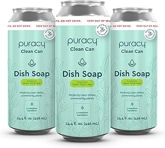 Puracy Natural Dish Soap Clean Can Refill - Plant-Based Dishwashing Soap, Non-Toxic Dish Soap, Natural Liquid Dishwashing Detergent Soap As Seen on TikTok (Green Tea & Lime, 14.4 fl oz, 3 Pack)
