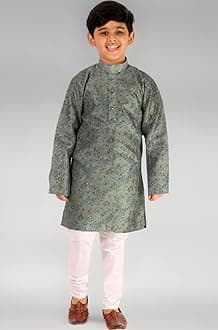 Pro-Ethic Style Developer Boys Silk Floral Kurta Pajama Set | Embellished Design | Ethnic Wear