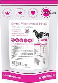 PINK SUN Whey Protein Isolate Powder Unflavoured 1kg (92% Protein) Soy Free Grass Fed Gluten Free No Additives Vegetarian Undenatured Non GM Unsweetened Natural Whey UK 1000g