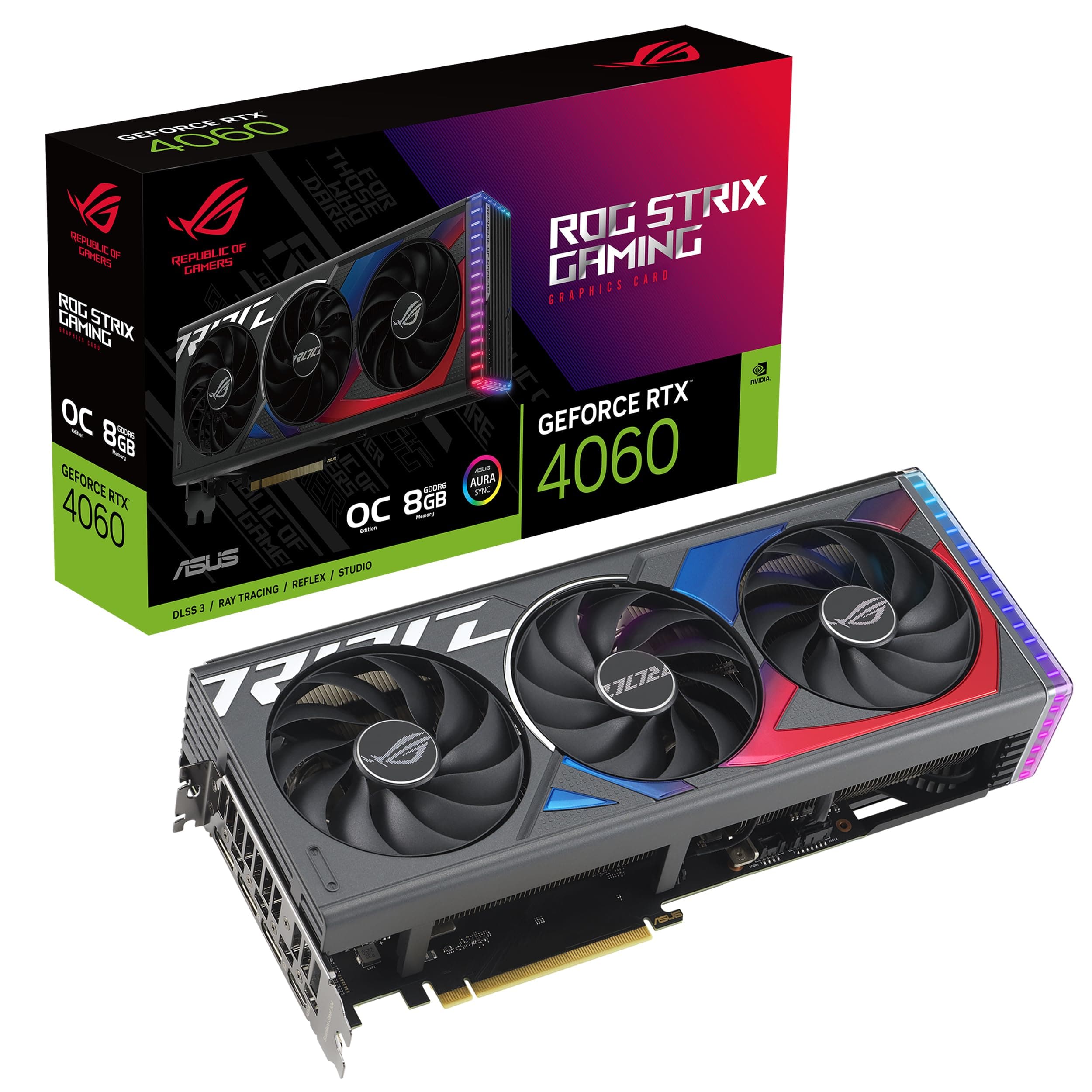 ROG Strix GeForce RTX™ 4060 OC Edition Gaming Graphics Card (PCIe 4.0, 8GB GDDR6, DLSS 3, HDMI 2.1a, DisplayPort 1.4a, Axial-tech Fan Design, Aura Sync, 0dB Technology)