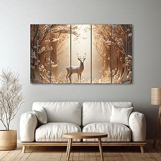 The Castle Decor Golden Deer Wall Painting for Living Room Big Size - Deer Wall Painting for Bedroom, Office, Drawing Room, Hotel - Elegant Wall Decor Art for Home Decoration, Gifting (27x48 inch)