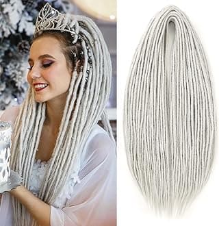 Leeven 30 Strands Light Grey Double Ended Dreadlock Extensions 24 Inch 0.6 cm Width Thin Synthetic DE Dreads Crochet Hippie Wool Dreads Handmade Soft Loc Extensions for Women Men