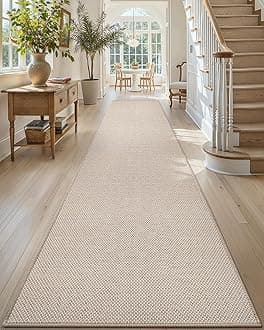 Color&Geometry Door Mat 2'4"x12' Runner Rug with Rubber Backing, Non Slip Washable Hallway Kitchen, Carpet Runners for Hallway Living Room Bedroom, Beige (Rolled-up NO Creases)