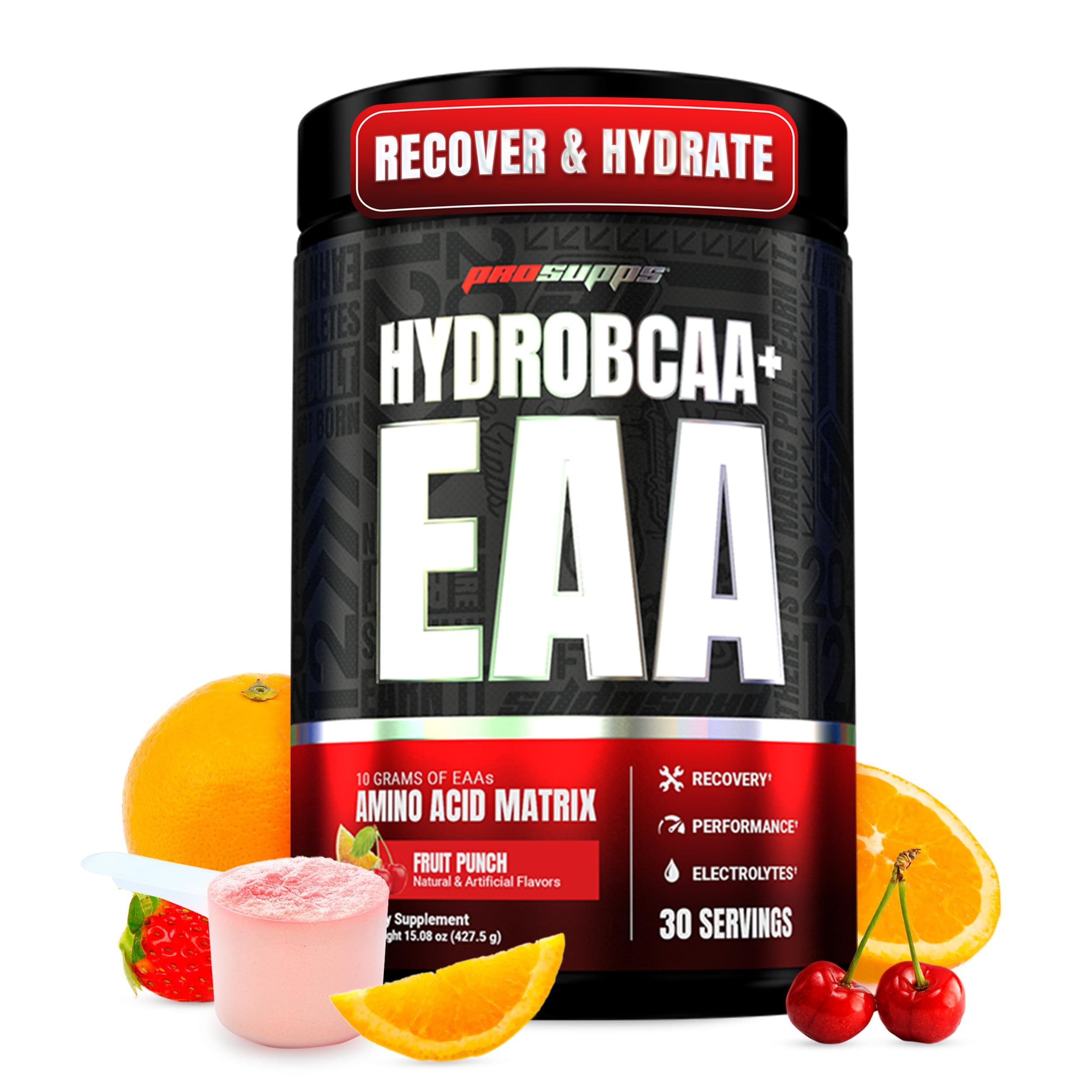 HydroBCAA Essential Amino Acids Powder, Fruit Punch - Stimulant-Free, Soy & Gluten-Free - 30 Servings