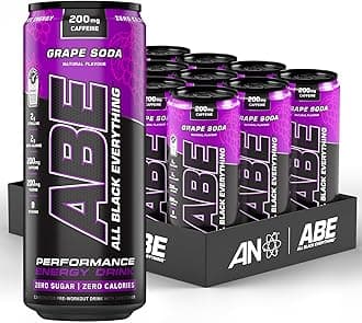 Applied Nutrition ABE Pre Workout Cans - All Black Everything Energy + Performance Drink, ABE Carbonated Beverage Sugar Free with Caffeine (Pack of 12 Cans x 330ml) (Grape Soda)