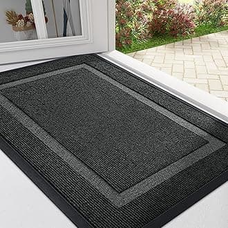 OLANLY Front Door Mat Indoor Outdoor Entrance, Waterproof All-Season, All-Weather Doormat, Sturdy Natural Rubber, Fade Resistant, Low Profile, Easy Clean Patio Porch Entryway Mat, 59x20, Black