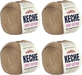 Keche Cotton Yarn, 60% Cotton 40% Acrylic Yarn, Soft Cotton Yarn for Crochet and Knitting, Amigurumi Yarn 4 Skeins/Balls [1.76 Oz (50g) / 180 Yrds (165m)] x 4 - Cappuccino