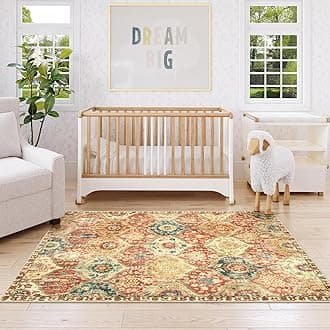 Lahome Moroccan Machine Washable Rugs for Living Room, 4x6 Rug for Bedroom Non-Slip Vintage Trellis Ultra-Thin Throw Carpet for Dining Room Office Nursery, Red/Orange