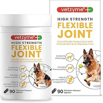 Vetzyme High Strength Flexible Joint Supplements for Senior Dogs (90 Tablets) - Hip and Joint Care with Chondroitin and Glucosamine, Tasty Chicken Flavour