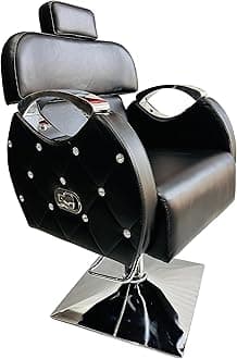 Leather Beauty Parlor Cutting Chair,Salon/Barber/Cutting/Makeup/Makeover Bride Bridegroom Chair, Cushioned Seat Back, with Hydraulic & Push Back System (Black) (Steel Handle Black)