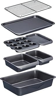 Smart Space Stacking PTFE, PFOA and BPA Free Non-Stick Bakeware Set, 7 Piece Baking Trays, Gift Boxed, Grey