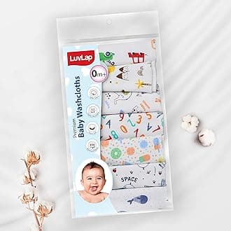 Luv Lap Hosiery Cotton Cloth Premium Baby Washcloth for New Born, Washable, Reusable, Absorbent, Extra Soft Face Towels/Washcloth for Babies, Alphabets Print, Pack of 7 Pcs, Multicolour