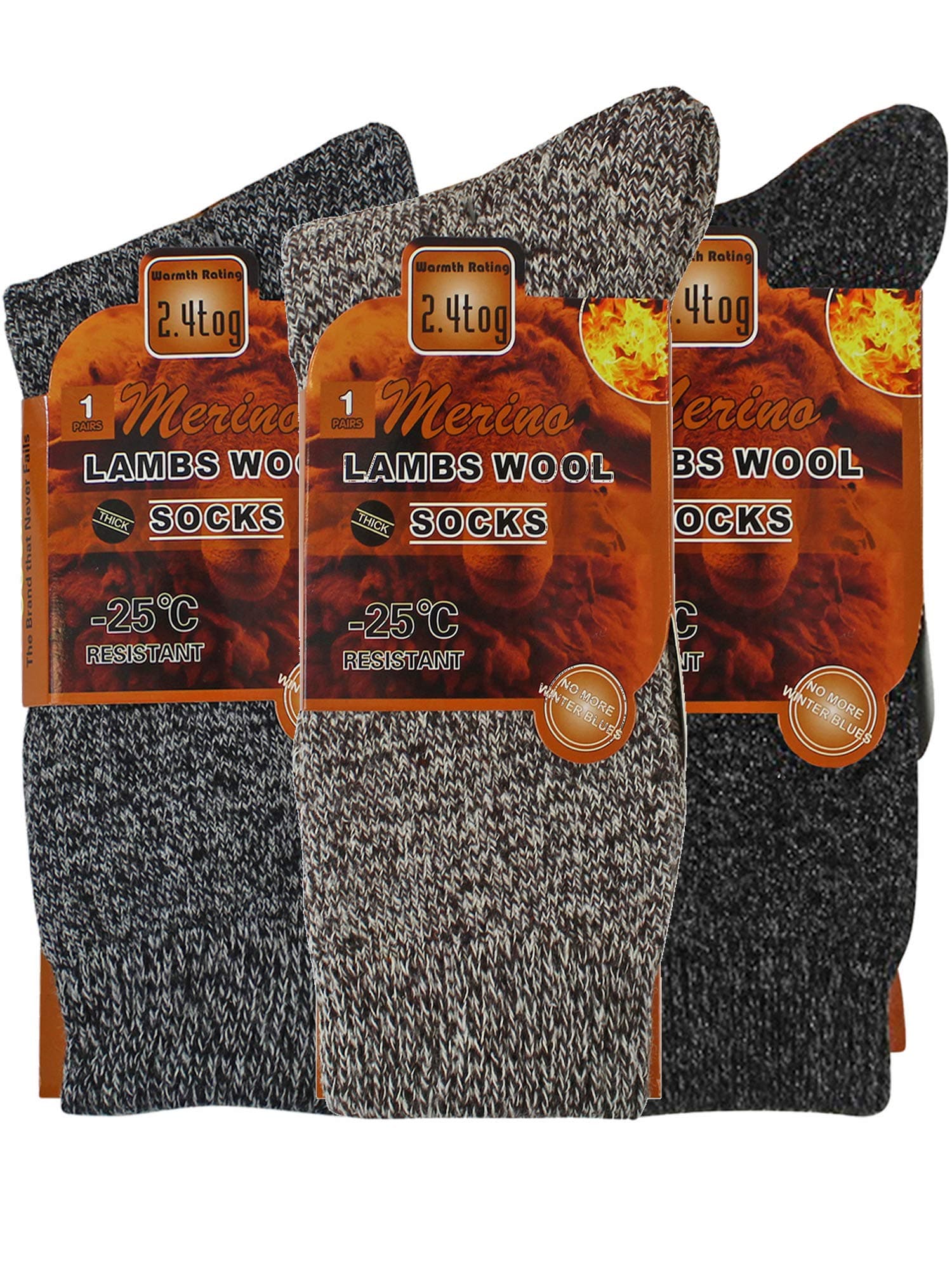 Mens 3-Pack Lambs Wool Mega Thermal Work Socks