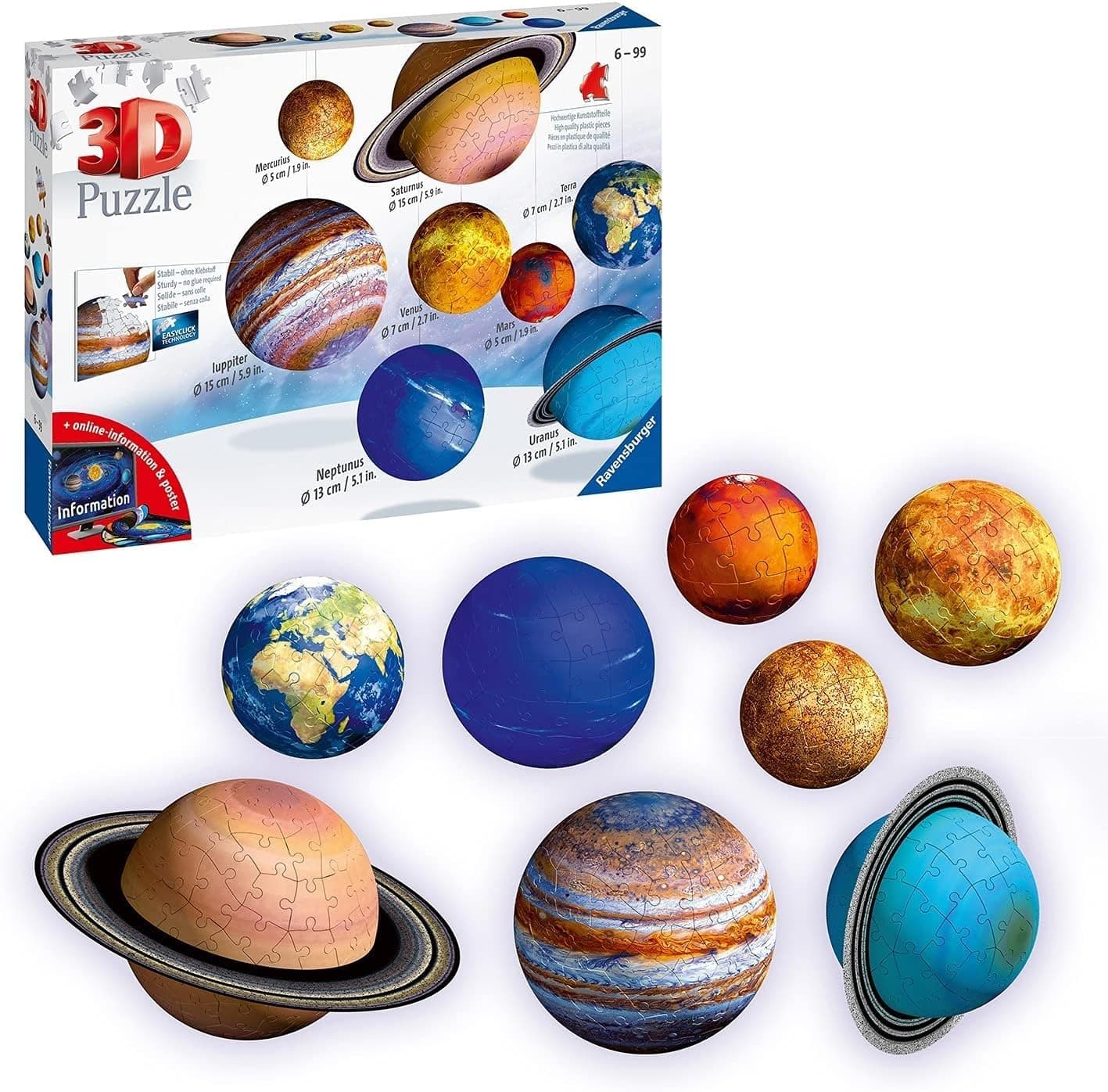 Ravensburger Solar System 540 Piece - 9 Planet 3D Jigsaw Puzzle Set for Kids & Adults - Easy Click Technology - Durable Material - MESH Accredited