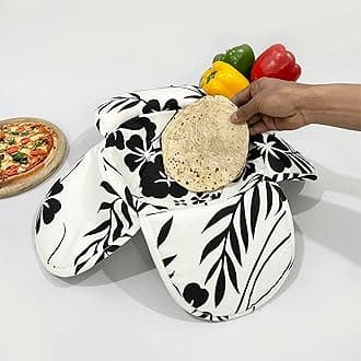 100% Cotton Floral Design Printed Black and White Colour Bread/Roti Basket | Size: 22 cms Diameter with Removable Cover | Pack of 1