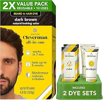 2X Reusable Hair & Beard Dye for Men – Dark Brown 3.1 | Up to 10 Uses, 7 Minutes | Natural Gray Coverage, No-Drip Cream with SkinArmour® – Cleverman