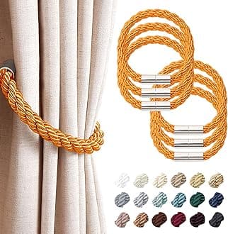 NICEEC 6 Pack Strong Magnetic Curtain Tiebacks Modern Simple Style Drape Tie Backs Convenient Decorative Weave Rope Curtain Holdbacks for Thin or Thick Home & Office Window Draperies (Orange)