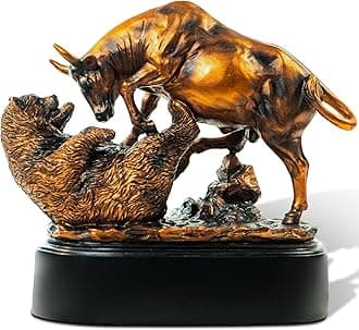 Bull and Bear Statue Wall Street Decor, 9x9.5 Resin Finance Desktop Decor Figurine for Traders and Investors with Bronze-Like Finish, Stock Market Gifts