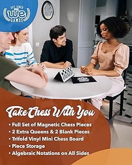 WE Games Mini White Logo Magnetic Pocket Chess Set - 6 x 3.25 in. - Board Game - 2 Players - Ages 8+