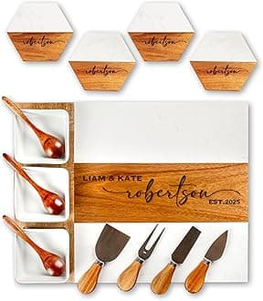 Personalized Charcuterie Board - Custom Engraved Wooden Marble Cheese Boards for Bridal Shower, Wedding, Housewarming, Christmas, Birthday for Couples