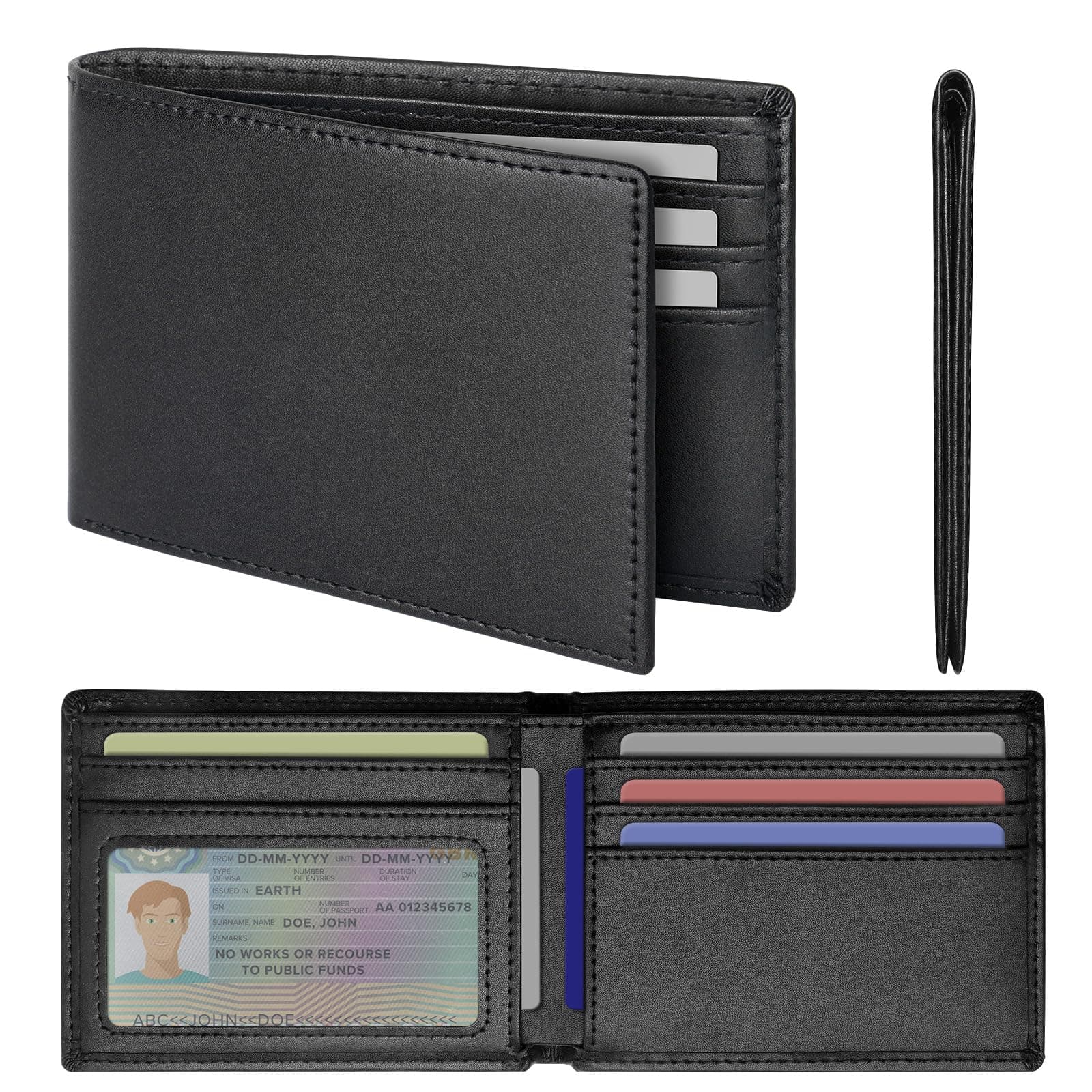 Slim Mens Wallets Leather Rfid Blocking Bifold Wallets for Men With ID Window
