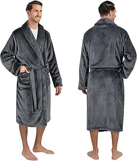 Mens Soft Robe Bathrobe for Men, Lightweight Fleece Male Robe Long Bath Shower Spa