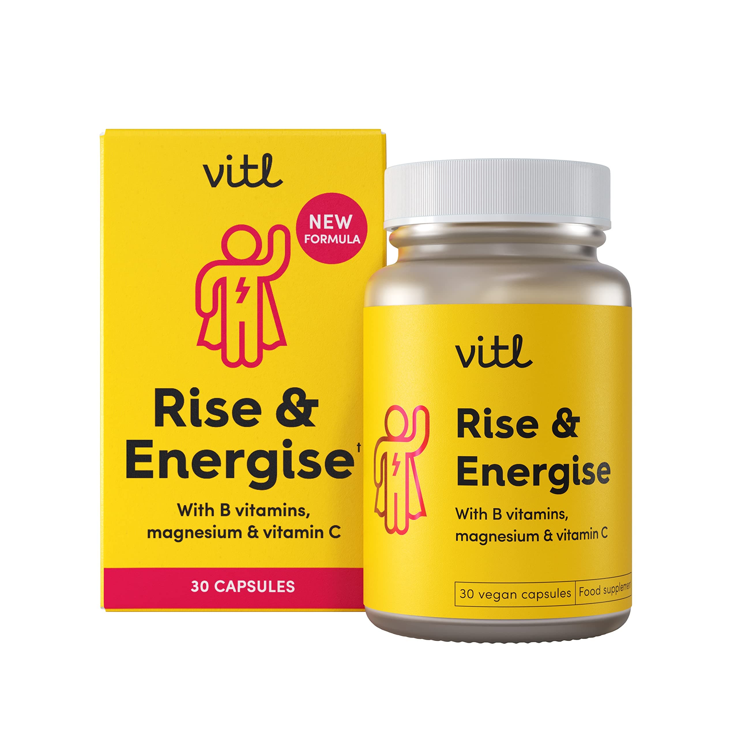 Rise & Energise Energy Boosting Supplement - 30 Vegan Capsules - with B Vitamins, Vitamin C & Korean Ginseng - Tiredness & Fatigue Fighting Minerals to Normalise Energy Metabolism