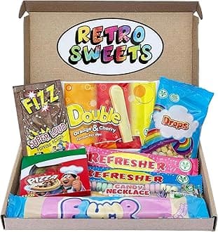 Retro Sweets Gift Box. Packed with Sweet. Hamper Letterbox Gift for Women, Men & Kids. Perfect Present for Get Well Soon, Birthday, Thank You, Fathers Day