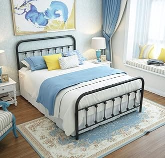 NACHTIMOOR Full Platform Metal Bed Frame with Headboard and Footboard,Vintage Victorian Style Mattress Foundation, No Box Spring Required, Under Bed Storage (Full, Black)