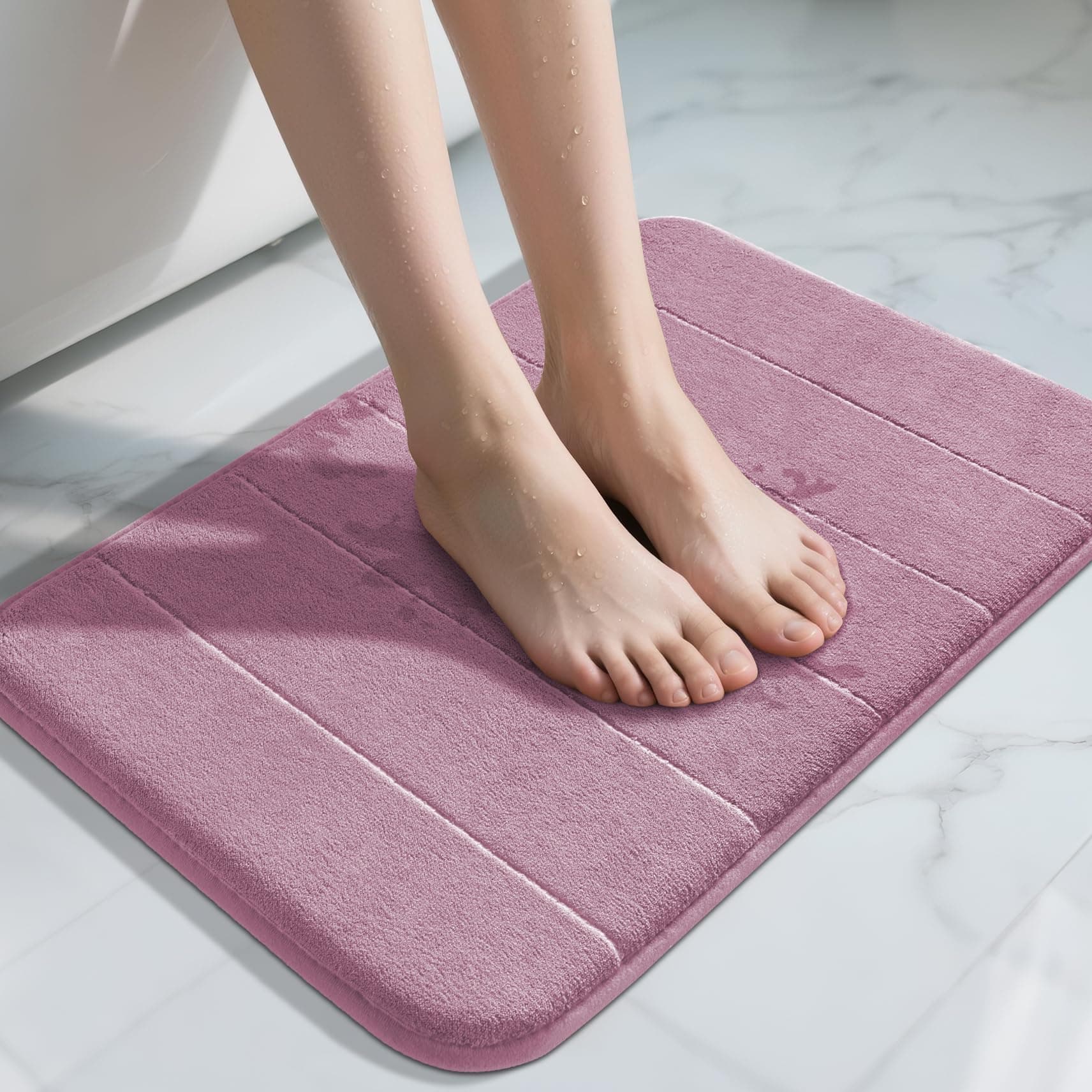 Yimobra Memory Foam Bath Mat, Super Soft Absorbent Bathroom Rug Non Slip, Quick Dry, Machine Washable Floor Carpet for Tub Shower, Home Decor Accessories, 24x17, Mauve