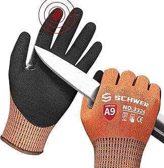 Schwer ProGuard Highest Level Cut Resistant Work Gloves PR3326 for Extreme Protection，ANSI A9 Cut Gloves with Reinforced Thumb,Non Slip,Breathable,Durable,Touch-screen,PFAS Free,Orange 1 Pair（XL）