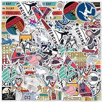 50 Pack Pcs Fencing Stickers for Water Bottles Waterproof Vinyl Laptop Luggage Scrapbooking Funny Sports Sticker Packs Set Bulk Teens Adults Students Boys Aesthetic Small Decals