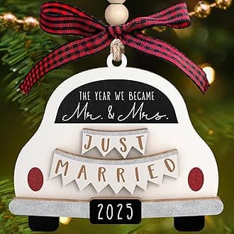Pawzity Wedding Gifts - Mr and Mrs Gifts - Wedding Gift for Couples 2025, Bride - First Christmas Married Ornament 2025 - Bridal Shower Bride Gift for Newlywed - Wood Married Ornament​
