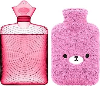 samply Hot Water Bottle with Cute Fleece Cover, Hot Water Bag for Hot and Cold Compress, Hand Feet Warmer, Neck and Shoulder Pain Relief, Purple Bear