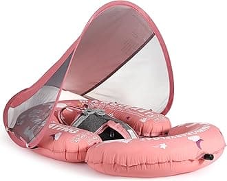 Mambobaby Float Self-Inflating Baby Pool Floats Hammock with Canopy, Compressible Folding Baby Floating Bed, Pool Floatie Lounger, Toddler Swim Float (Limited Edition Pink)