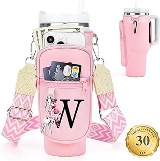 LOKASS Water Bottle Holder with Strap for Stanley Cup 30 oz Tumbler, Personalized Initial Stanley Cup Accessories 30oz, Stanley Cup Carrier Bag for Women, Men, Girls, for Mom