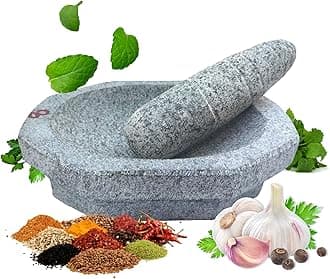 NOMZ Kalvam Stone Mortar and Pestle Set with Anti-Slip Pad & Silicone Spatula - 2.8 kg Medium, 8 inch Block Shape - Khalbatta/Silbatta